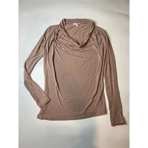 Cabi Lola Tee M Mauve Pink Draped Cowl Neck Ruched Sides Long Sleeve